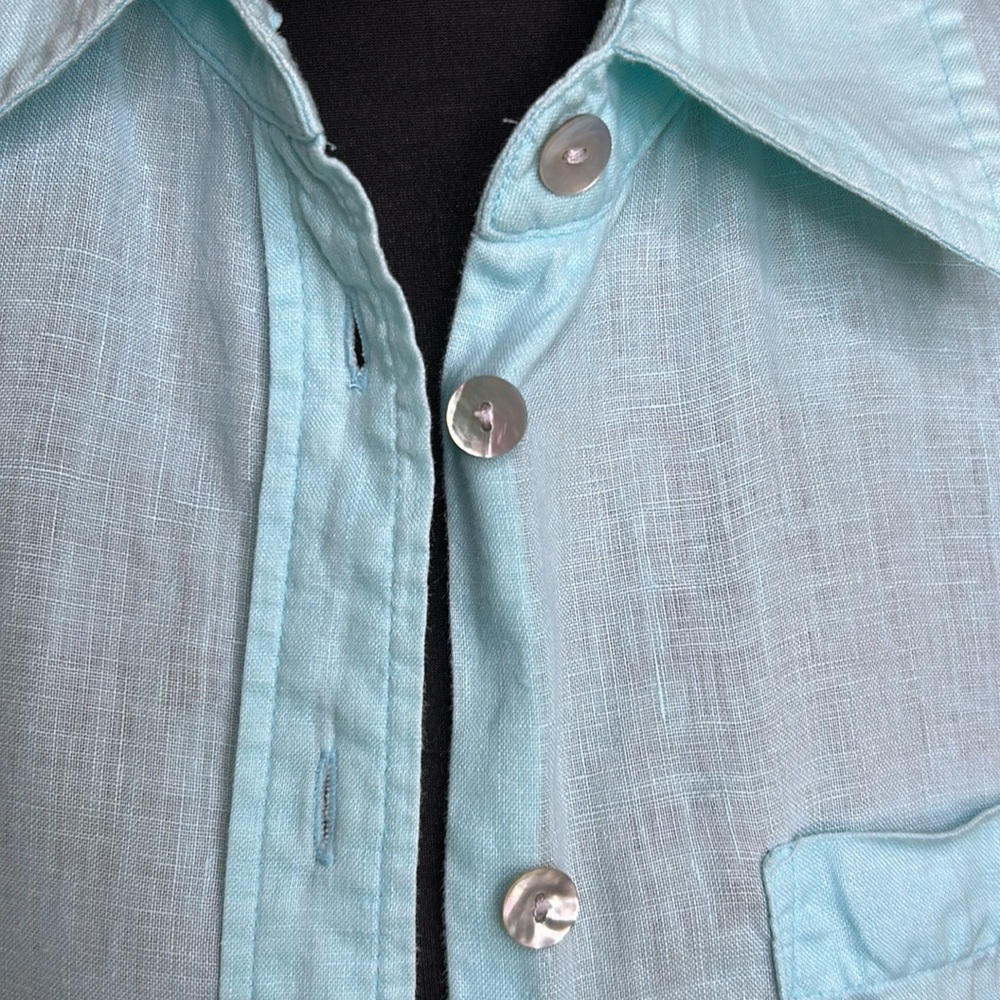 DRESSBARN Womens LINEN Acqua  casual Button-Up Shirt size M - Picture 9 of 11